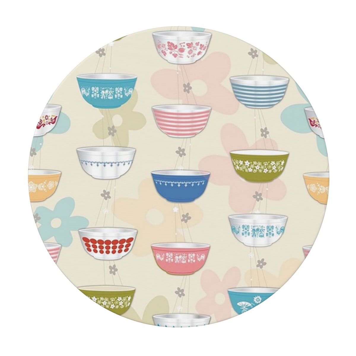 Vintage Collectible Pyrex - ชุดชามไพเร็กซ์วินเทจ ผ้าปูโต๊ะทรงกลมกันน้ำ ผ้าปูโต๊ะกันน้ำมัน สำหรับงานครัว งานจัดเลี้ยง ผ้าคลุมโต๊ะอาหาร