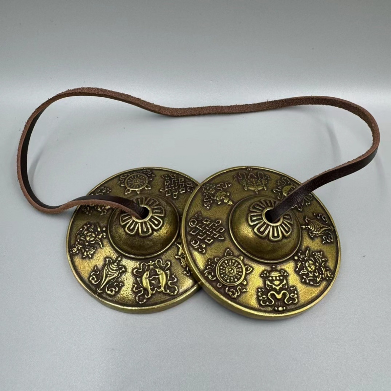 Vintage Collectible Bells - ระฆังทองเหลือง นิบอร์ ลายมังกรคู่ แบบทิเบตแปดสมบัติ งานแฮนด์เมด ระฆังโบราณ