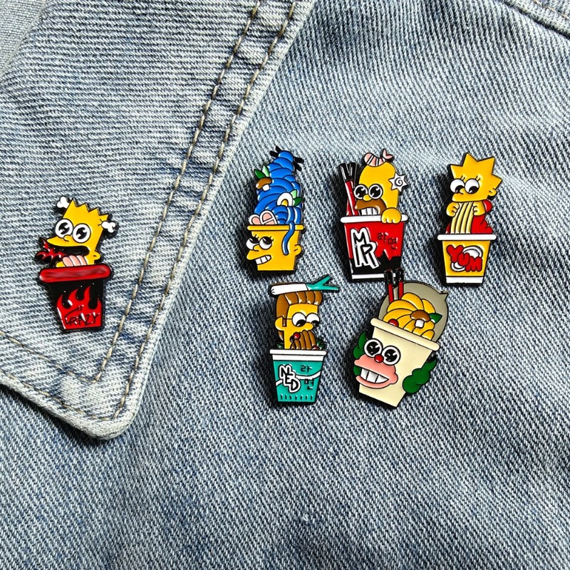 Vintage Items - ชุด 6 ชิ้น เข็มกลัดโลหะลายการ์ตูนเดอะซิมป์สันส์สุดน่ารักและตลก สำหรับตกแต่งเสื้อผ้า กระเป๋านักเรียน