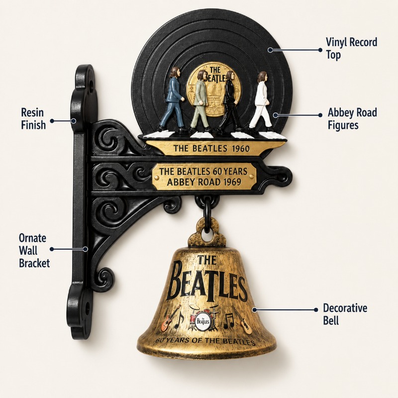 Vintage Collectible Bells - กระดิ่งแขวนผนังลายอับบีย์โรดของเดอะบีเทิลส์ ของตกแต่งผนังรูปแผ่นเสียงวินเทจ ของสะสมโลหะ ของขวัญ