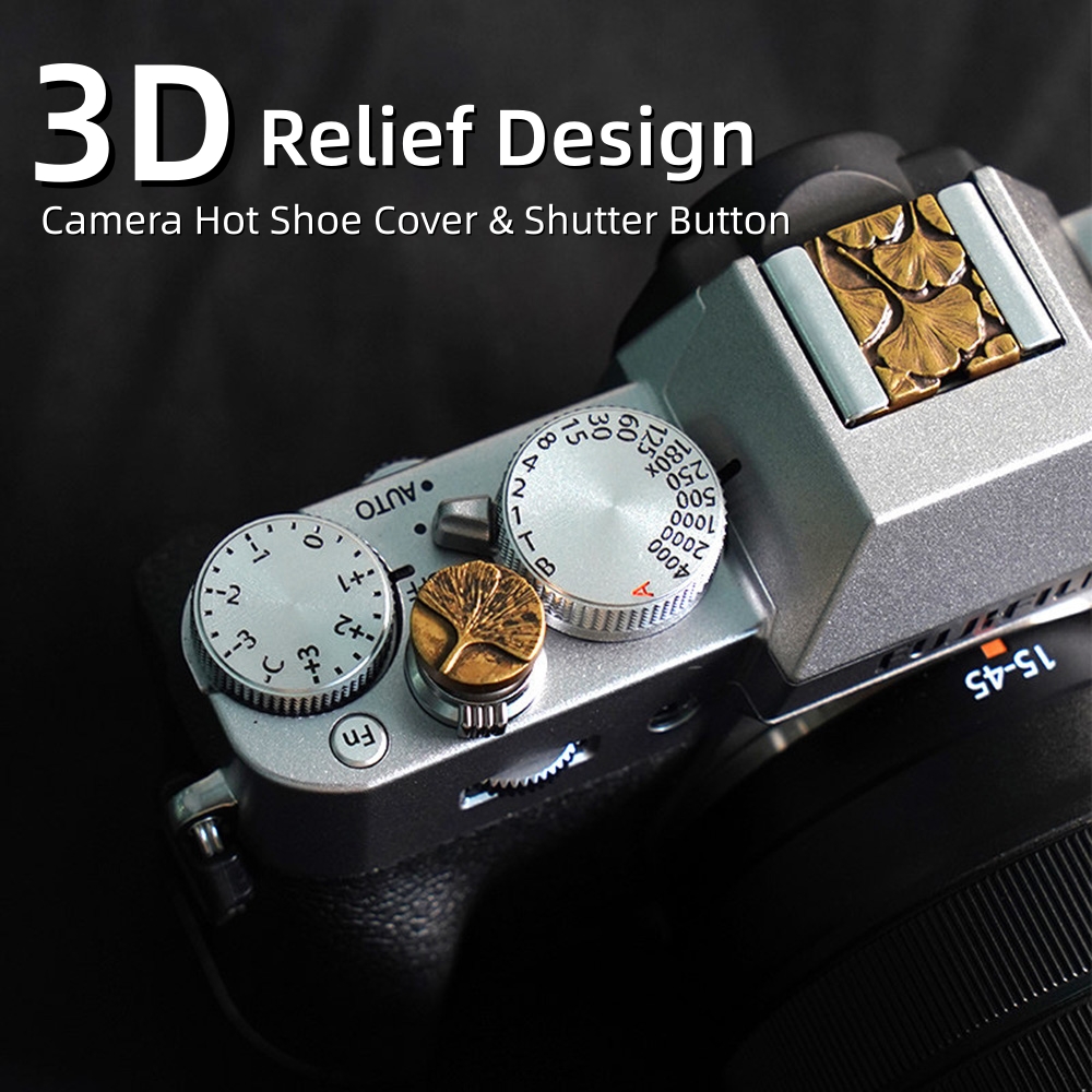 Lens Cap Vintage - ฝาครอบฮอตชูกล้องแบบโลหะลายนูน ปุ่มชัตเตอร์ สำหรับ Fuji XT5 XT50