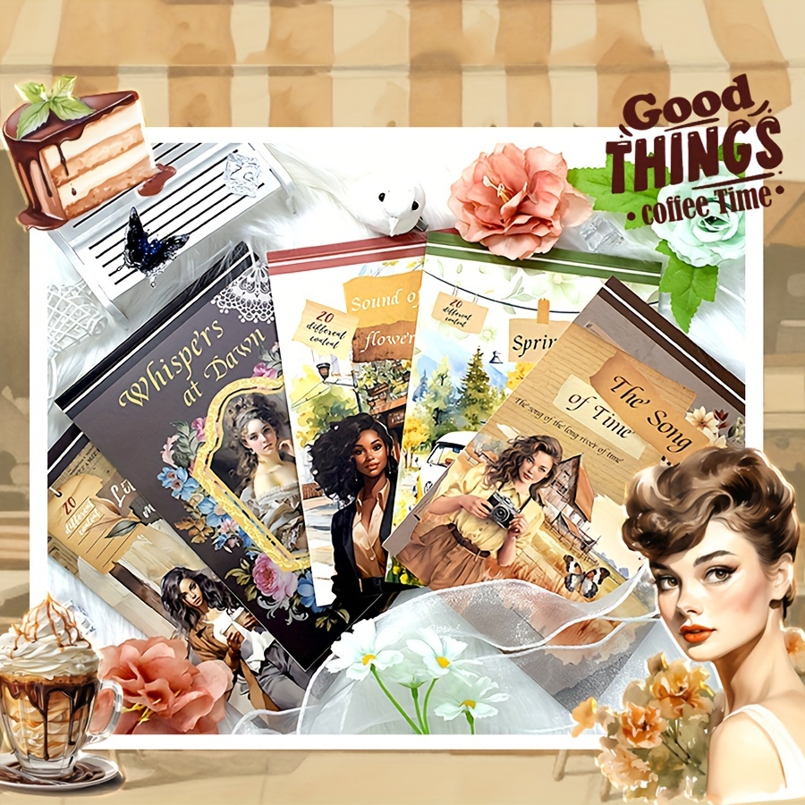 Vintage Collectible Books - กระดาษ Washi สำหรับเด็กผู้หญิงแนววินเทจสมุดสะสมสติ๊กเกอร์ตัดไว้ล่วงหน้า20แผ่นสติกเกอร์ขนาดใหญ่สำหรับทำสมุดภาพตกแต่งสมุดโน้ตไดอารีสมุดบันทึก