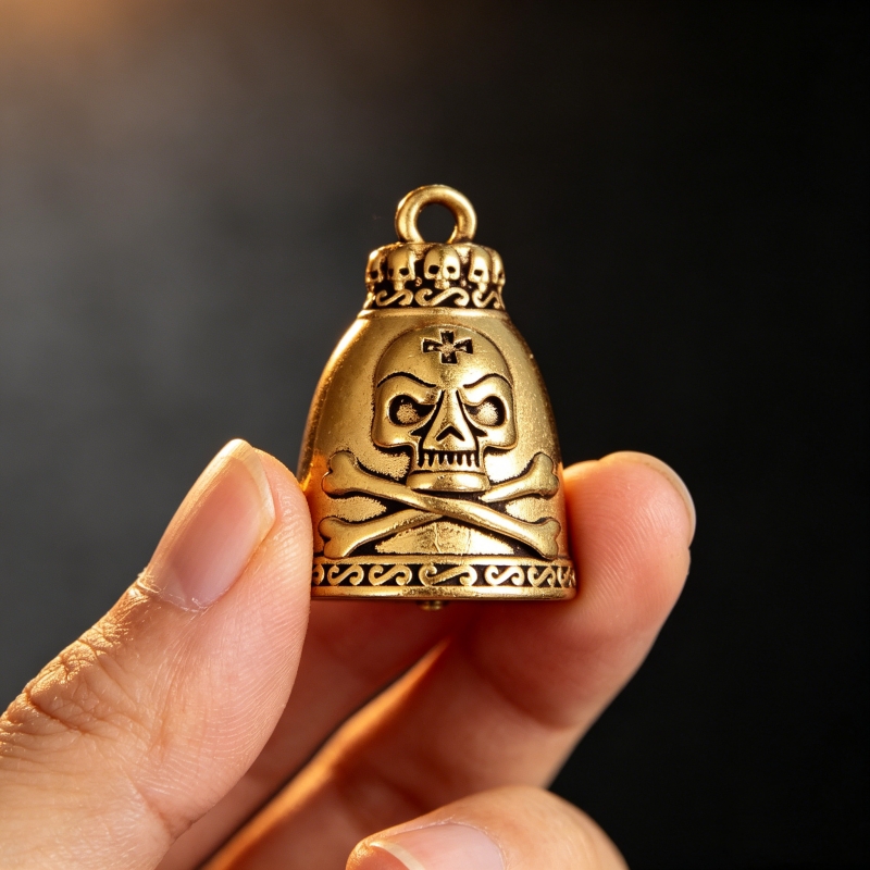 Vintage Collectible Bells - กระดิ่งรูปหัวกะโหลกทองเหลือง 3.3 ซม. ของตกแต่งสไตล์โกธิควินเทจ รูปปั้นขนาดเล็ก ของสะสม