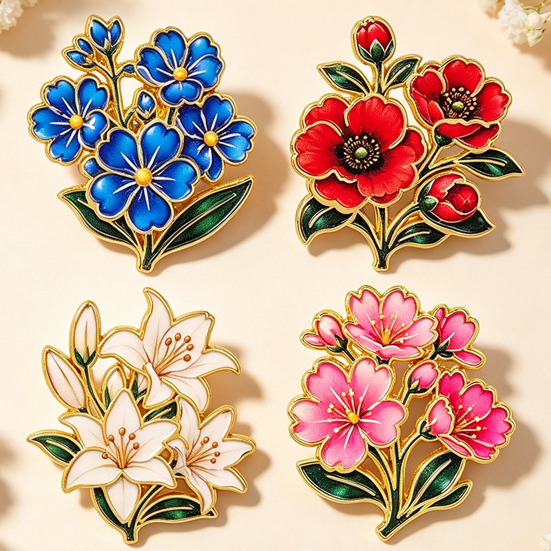 เข็มกลัดเคลือบสีสันสดใสลายดอกไ - Vintage Items บทวิจารณ์และราคา
